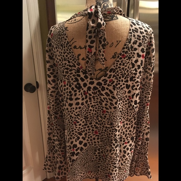 NWT Stunning Red/Camel with Black leopard top Sanctuary Sz XL Leopard & Roses - Picture 3 of 4